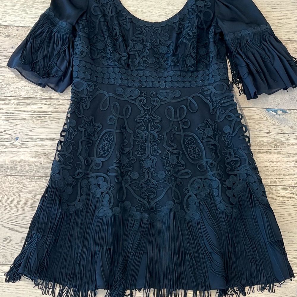 Temperley London Black Silk Lace Fringe Dress • Size 8